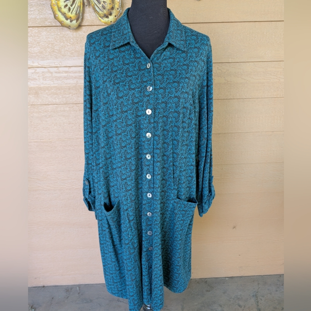 Blue Sky Clothing Co. Teal Button-Up Shirt Dress
